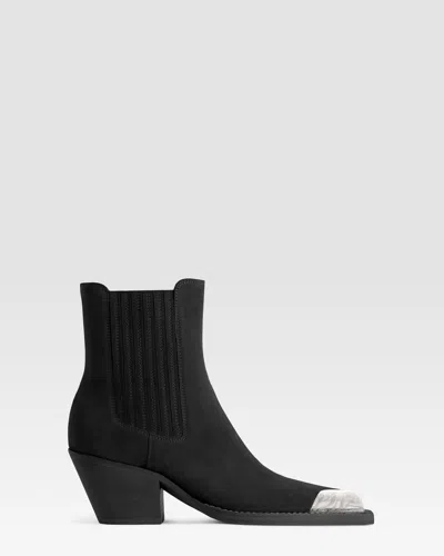 Paris Texas Suede Western Ankle Boot With Metal Toe Cap In Black