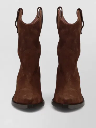 Paris Texas Suede Western Boots Mid Calf Pull Tabs In Brown