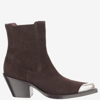 Paris Texas Suede With Metallic Pointed-toe Ankle Boot In Brown