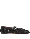 Paris Texas Sveva Woven Leather-trimmed Ballet Flats In Black