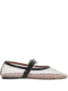 Paris Texas Ballet Flats In White Mesh And Black Croco-embossed Leather In White