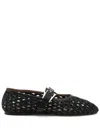Paris Texas Sveva Woven Leather-trimmed Ballet Flats In Black