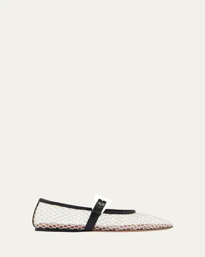 Paris Texas Sveva Net Mary Jane Ballerina Flats In White+black