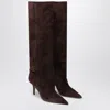 Paris Texas Tall Boots In Chocolate-coloured Suede In Brown
