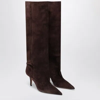 Paris Texas Tall Boots In Chocolate-coloured Suede In Brown