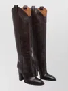 Paris Texas Tall Leather Ankle Boots With Block Heel In Brown