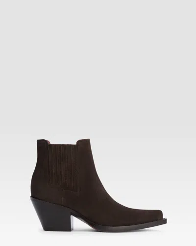 Paris Texas Texan Ankle Boots In Ebony Calf Suede Leather In Burgundy