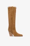 Paris Texas Texan Boots In Beige Calf Suede Leather. In Brown