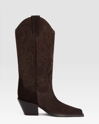 Paris Texas Texan Boots In Ebony Calf Suede Leather In Brown