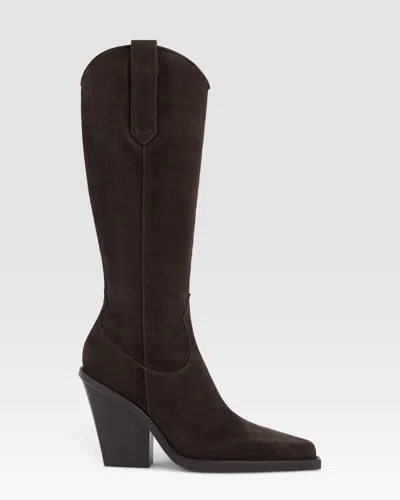 Paris Texas Texan Boots In Ebony Calf Suede Leather In Black