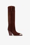 Paris Texas Texan Boots In Mahogany Calf Suede Leather