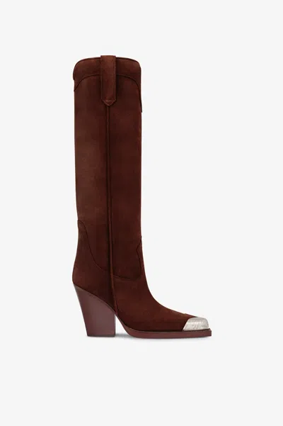 Paris Texas Texan Boots In Mahogany Calf Suede Leather