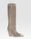 Paris Texas Texan Boots In Stone Calf Suede Leather In Gray