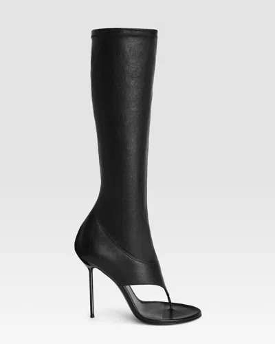 Paris Texas Thong Boots In Black Stretch Leather