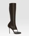 Paris Texas Thong Boots In Ebony Stretch Leather In Black