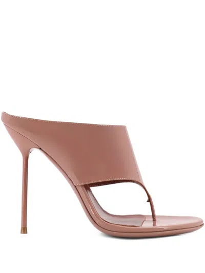 Paris Texas Lidia Patent Leather Stiletto Thong Mule Sandals In Pink