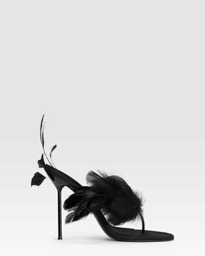 Paris Texas Lidia Feather Thong Silk Mules In Black