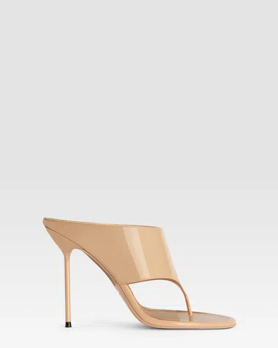 Paris Texas Thong Mules In Honey Patent Leather In Brown