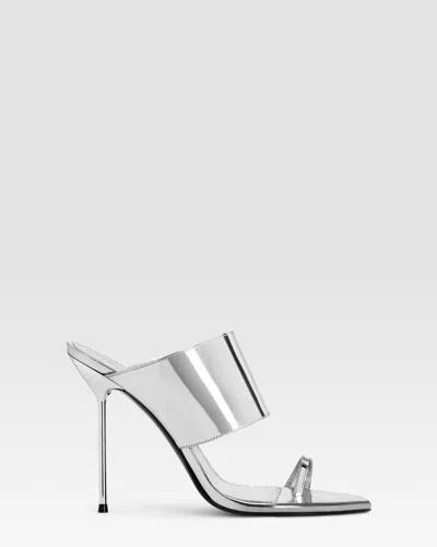 Paris Texas Thong-ring Mules In Silver, Mirror-effect Leather