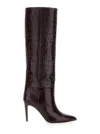 Paris Texas Dark Bordeaux High Boots With Stiletto Heel In Croco Embossed Leather Woman In Red