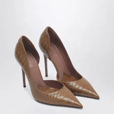 Paris Texas Vera 105 Coffee-colored Leather Pumps With Python-effect In Brown