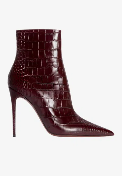 Paris Texas Vera 105 Croc-embossed Leather Ankle Boots In Bordeaux