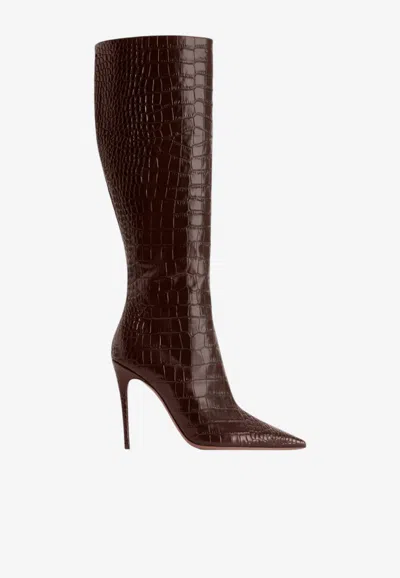 Paris Texas Vera 105 Croc-embossed Leather Knee-high Boots In Brown