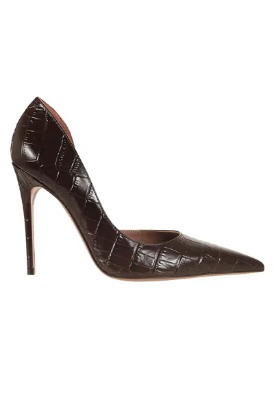 Paris Texas Vera 105 Dark Brown Crocodile-print Leather Pumps