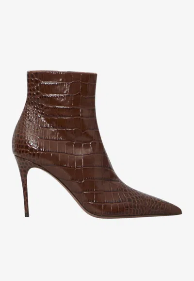 Paris Texas Vera 85 Ankle Boots In Croc-embossed Leather In Brown