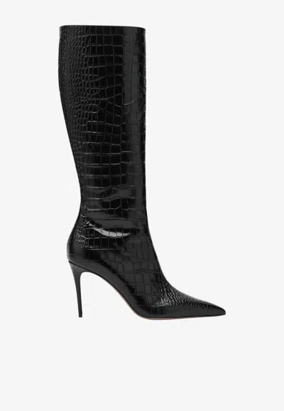 Paris Texas Vera 85 Croc-embossed Leather Knee-high Boots In Black