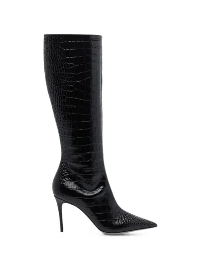Paris Texas Vera Crocodile-effect Leather Boots In Black