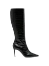 Paris Texas Stiletto 105 Croc-embossed Leather Knee-high Boots In Black