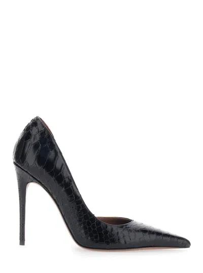 Paris Texas Vera Pointed Pumps With Snake-skin Effect Leather And 10.5 Cm High Stiletto Heel In Black