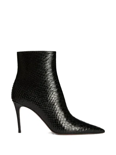 Paris Texas Vera Snake-effect Stiletto Boots In Black