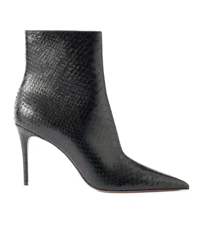 Paris Texas Vera Snake-effect Stiletto Boots In Black