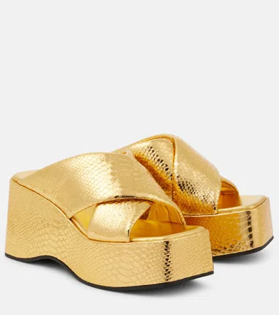 Paris Texas Vicky 80 Snake-effect Leather Platform Mules In Gold