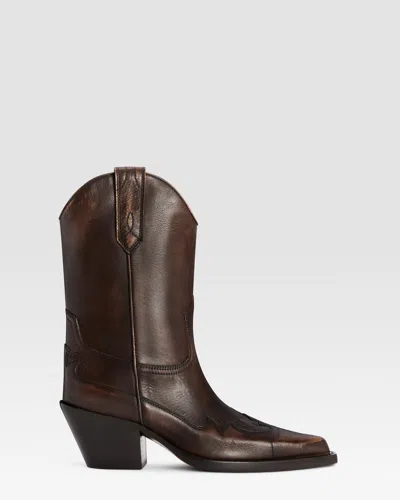 Paris Texas Vintage-effect Leather Western Boot In Cocoa