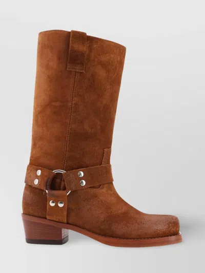 PARIS TEXAS WAXED SUEDE MID-CALF BOOTS WITH SQUARED TOE