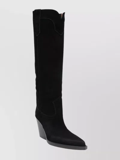 Paris Texas Western Style Knee High Suede Boots In Black