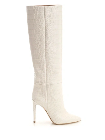 Paris Texas White Crocodile Print Boot In Bianco