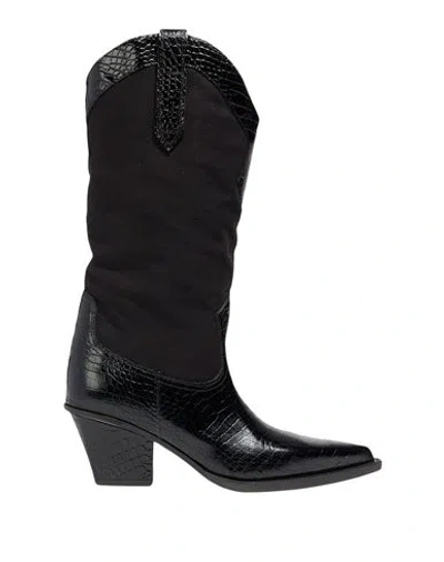 PARIS TEXAS PARIS TEXAS WOMAN BOOT BLACK SIZE 8 LEATHER, TEXTILE FIBERS