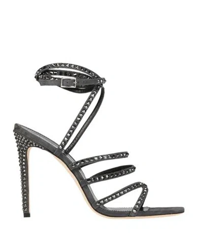 Paris Texas Woman Sandals Charcoal Size 6 Leather In Grey