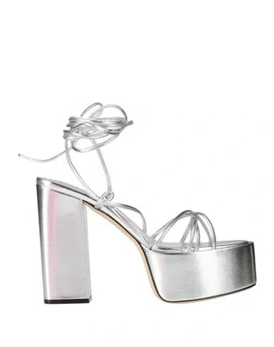 Paris Texas Woman Sandals Silver Size 8.5 Leather In Animal Print