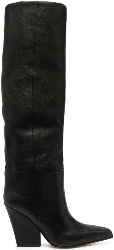 Paris Texas Leather Heel Boots In Black