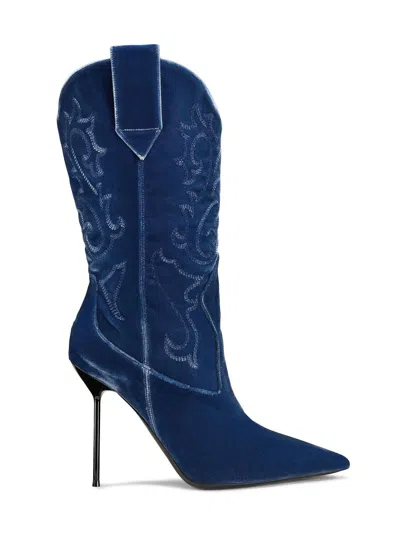 Paris Texas Women's Lidia 105mm Embroidered Velvet Boots In Blue