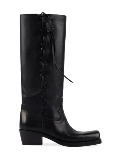Paris Texas Black Calf Leather Bos Taurus Lace-up Boots In Multi