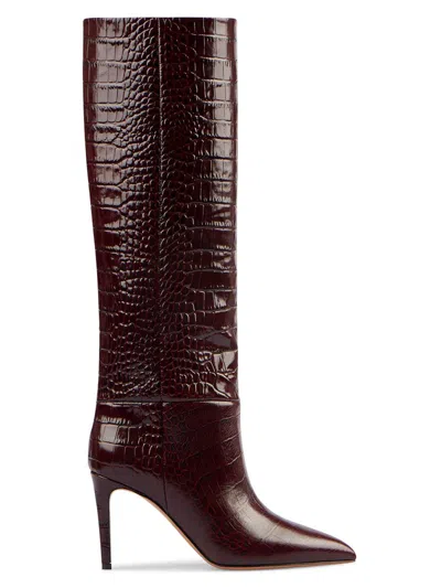 Paris Texas Women's Stiletto 85mm Crocodile-embossed Leather Boots In Burgundy
