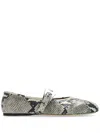 Paris Texas Ballet Flats In Natural Python-printed Leather In Silver