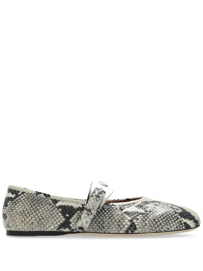 PARIS TEXAS WOMEN'S SVEVA BUCKLE BALLET FLAT IN NATURAL PYTHON-PRINTED LEATHER