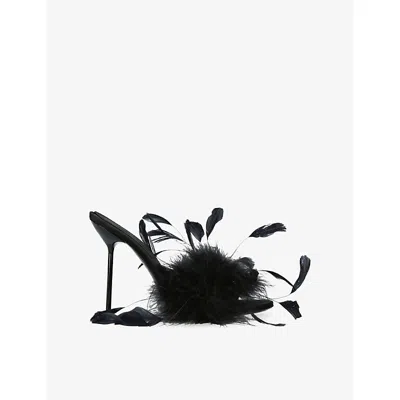 Paris Texas Womens Black Lidia Feather 105 Satin Heeled Sandals Eur 38/5 Uk